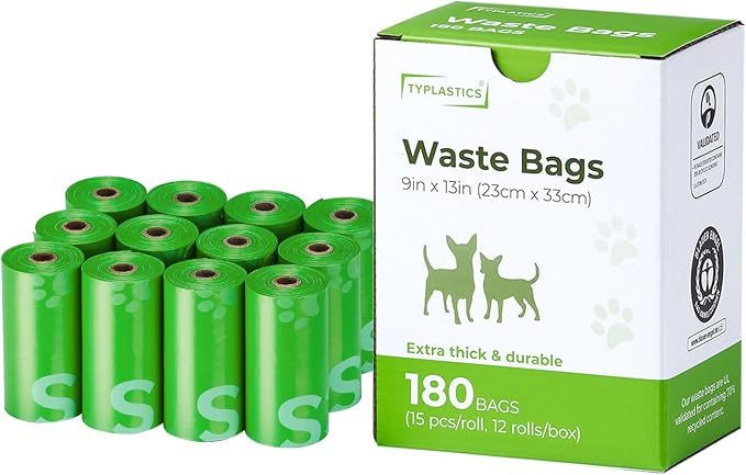 TYPLASTICS Poop Bags for Dogs, 180 Count, 13"x 9", Unscented, 12 Pack of 15 | Refuse Cleanup, Outdoor Walking & Travel, Unscented