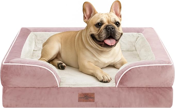 Comfort Expression Orthopedic Dog Bed for Medium Size Dog with Bolster | Waterproof Dog Couch Bed with Washable Cover & Non-Slip Bottom, Supportive Egg Crate Foam Medium Pet Bed, 30x20 Inch