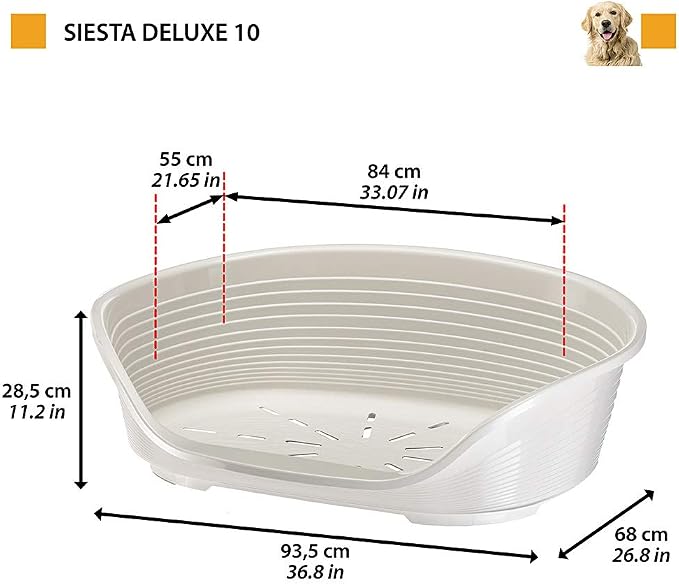 Ferplast Cat Bed, Plastic Dog Bed Large, Ventilation Holes and Non-Slip Rubber Feet for Added Stability 93,5 x 68 x h. 28,5 cm. Taupe