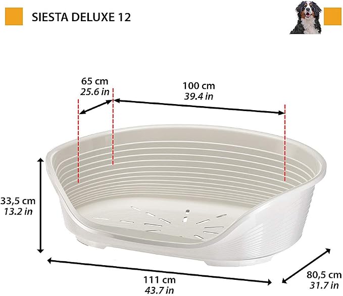 Ferplast Cat Bed, Plastic Dog Bed Extra Large, Ventilation Holes and Non-Slip Rubber Feet for Added Stability 111 x 80,5 x h. 33,5 cm. Dark Grey | More hygiene, comfort and freshness thanks to the ventilated and easy to clean structure