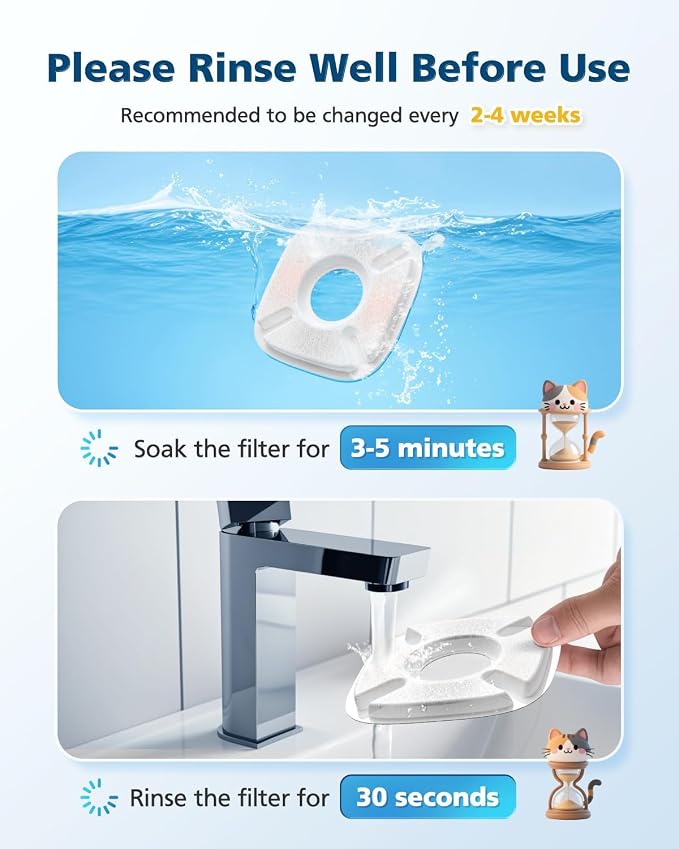50 Pcs Cat Water Fountain Filters for Veken 95oz/2.8L, 67oz, 135oz Dog Water Fountain Automatic Pet Fountain Dog Water Dispenser 25Pcs Pet Fountain Filter Replacement & 25Pcs Pre-Filter Sponges