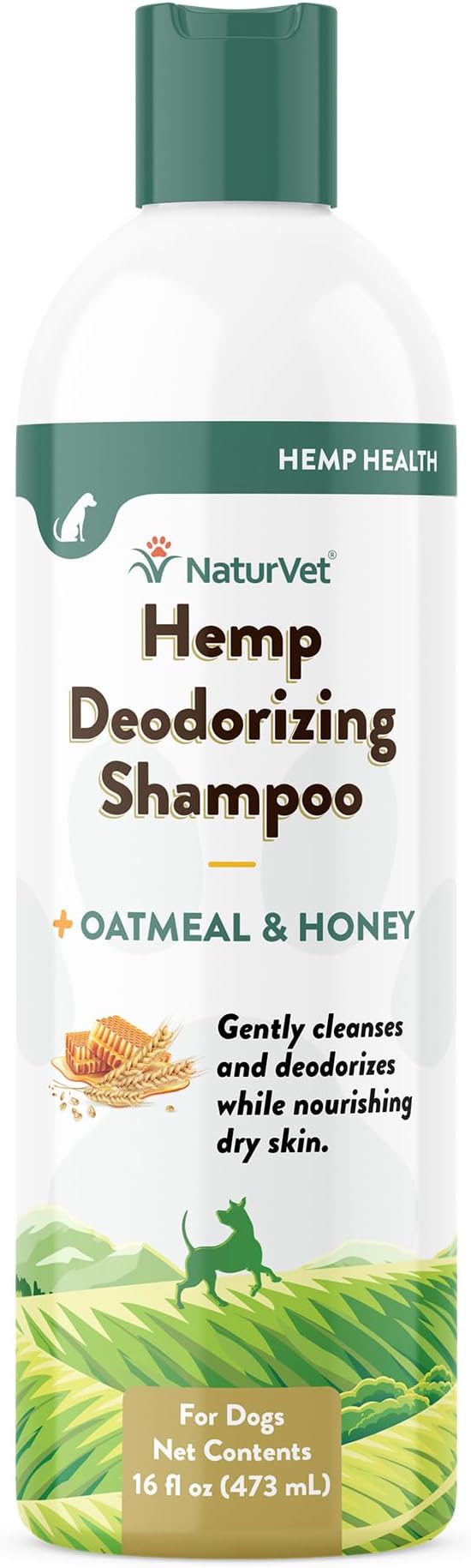 NaturVet Hemp Deodorizing Shampoo for Dogs - Plus Oatmeal & Honey – 16 oz | Gently Cleanses & Deodorizes Skin & Coat, Enhanced with Hemp Seed Oil, Coconut Oil & Aloe Vera Extract