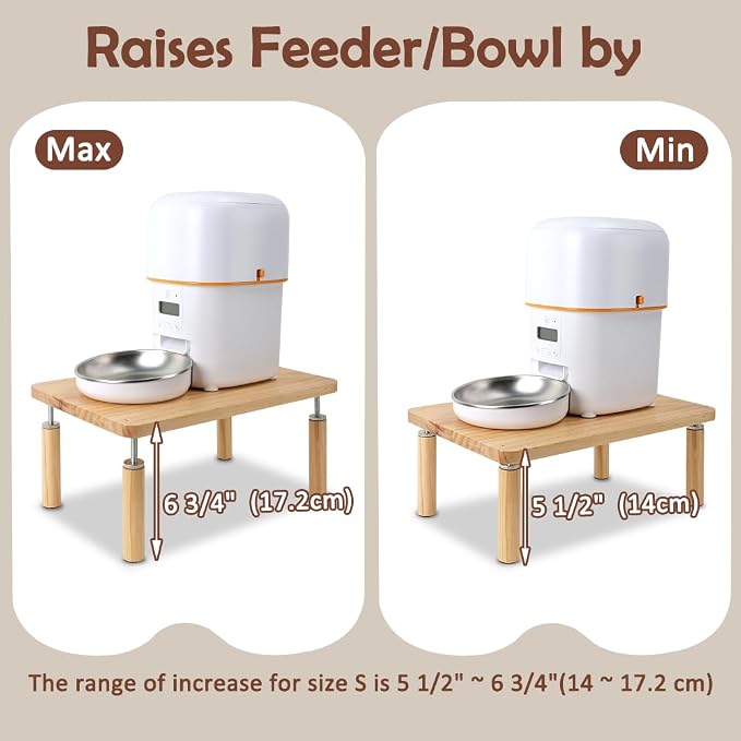 SZEE Adjustable Dog Food Stand, Raised Dog Bowl Stand for Medium Breeds, Elevates from 5 1/2" to 6 3/4", Relieves Spine and Joints on Pets (M, Solid Wood)