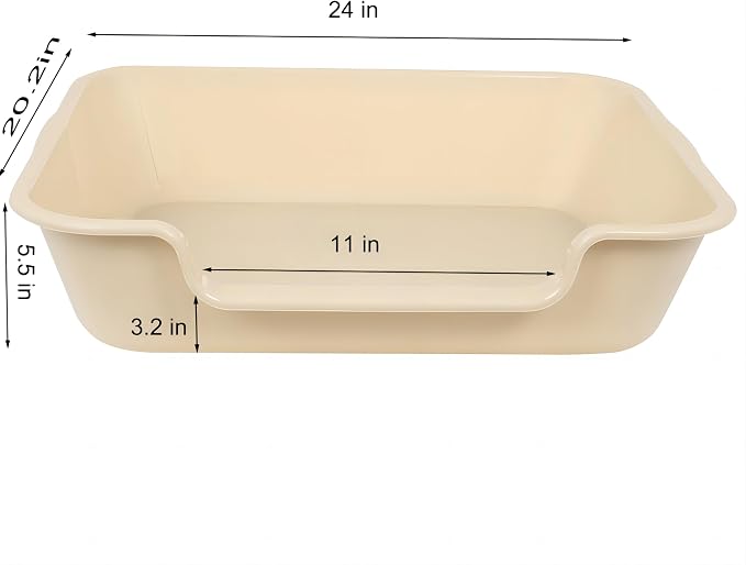 2 Pack of Extra Large Cat Litter Box (ABS Material), Low Entry Senior Litter Pen for Geriatric Kitty Big Cats, Jumbo Pet Safe Litter Boxes Tray for Pets Potty (Beach Sand, 24" L x 20" W)