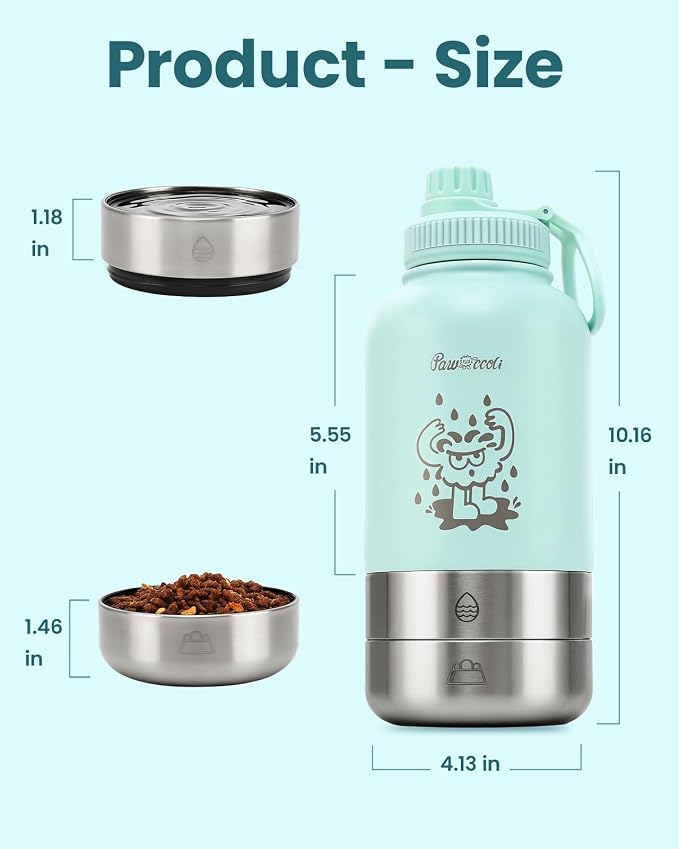 34oz Dog Water Bottle, Stainless Steel Dog Water Bottle Dispenser with Detachable Food & Water Bowls, Keeps Water Hot/Cold, for Walking, Hiking, Camping(Pale Blue)