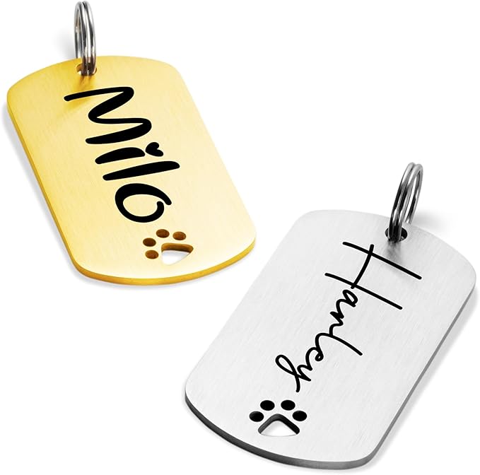Ultra Joys Dog Tags Personalized for Pets - Hollow Paw Custom Pet ID Tag - Engraved Dog Tag for Small, Large Dogs - Large Military Dog Tag in Gold