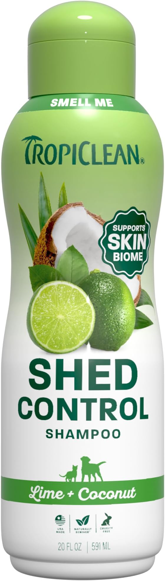 TropiClean Deshedding Dog Shampoo, Lime & Coconut Scent, 20oz. | Fast-Acting Shedding Control | Coat Softener | Lime & Coconut Scent | Puppy & Cat Safe | Made in USA