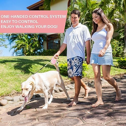 Upgraded 16 Ft Retractable Dog Leash with Chew Proof Cable - Pink