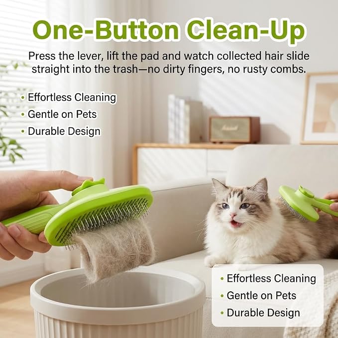 Self Cleaning Slicker Brush for Dogs and Cats | 2 in 1 Grooming Tool, Removes Loose Undercoat Tangles, Shedding Hair, Massage Bristles, Anti-Slip Handle, Long and Short Hair