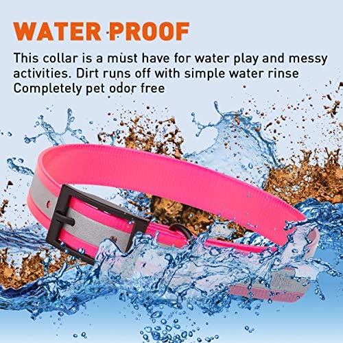 Dogline Biothane Translucent Reflective Waterproof Dog Collar Strong Coated Nylon Webbing with Black Hardware Odor- Proof for Easy Care Clean Fits Small Medium or Large Dogs - Pink 3/4" W x 12"-15" L