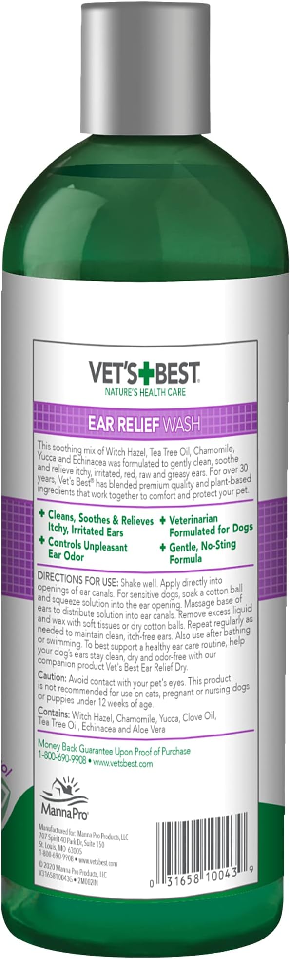 Vet's Best Dog Ear Relief Wash, No-Alcohol, Wax Control, No-Sting, 16 oz | Alcohol-Free Ear Cleanser, Helps Remove Wax & Debris, Controls Odors & Itching, Gentle Daily Ear Care for Dogs