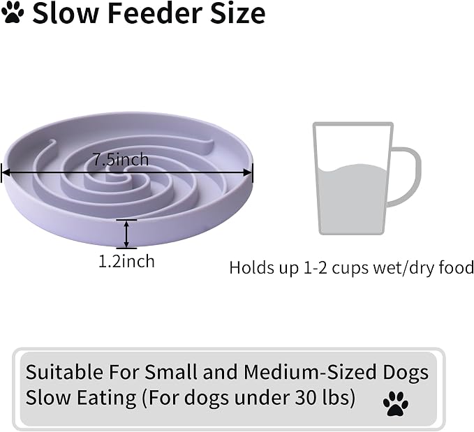 Bifeaw Slow Feeder Dog Bowls, Dishwasher Microwave Safe Silicone Puppy Puzzle Bowl with Non-Slip Design for Eating (White and Purple)