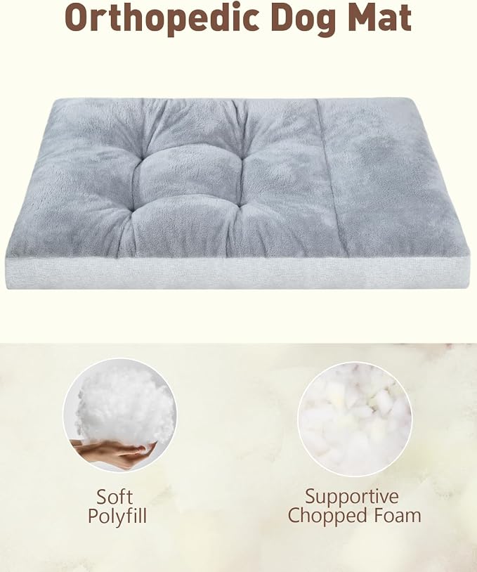 NUPIDA Washable Dog Bed for Extra Large Dogs, XXL Crate Bed Plush Pet Kennel Pad with Non-Slip Bottom, Pet Sleeping Mat, 47x29 Inch, Light Gray