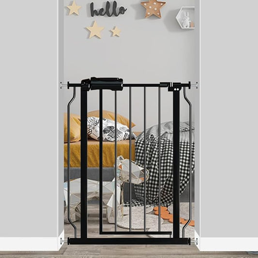 Fairy Baby Narrow Baby Gate for Doorways Stairs, 24-29 inch Wide Pressure Mounted Walk Through Metal Auto Close Safety Child Gates for Kids or Pets, Black