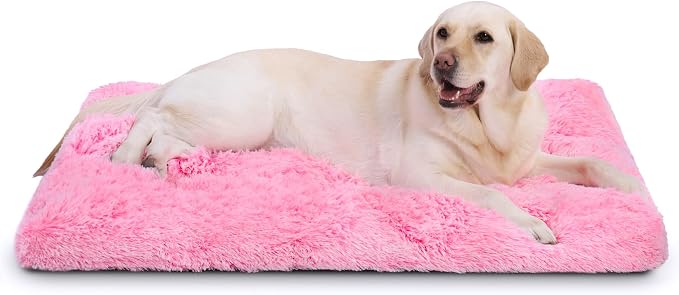 Large Dog Bed Pink, Washable Crate Pad 36", Plush Pet Mats for Sleeping | Ultra Soft Cozy, Machine Washable, Anti-Slip Bottom, Kennel Pad 35*23", Easy to Care, Girl Princess