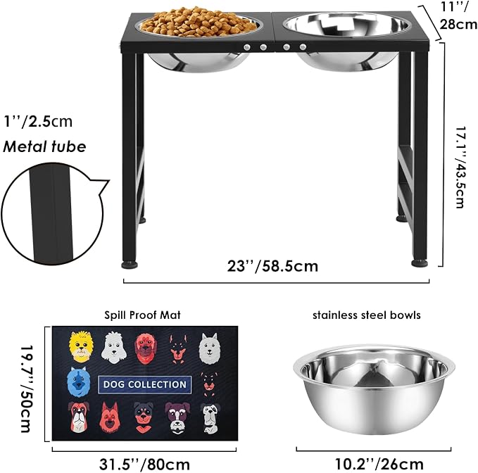 Metal Elevated Dog Bowls for Large Extral Large Breed Raised Dog Bowl Stand with Sprill Proof Mat and 3000ML Pet Bowls, 17" Tall Food & Water Feeder for Extra Large Breed