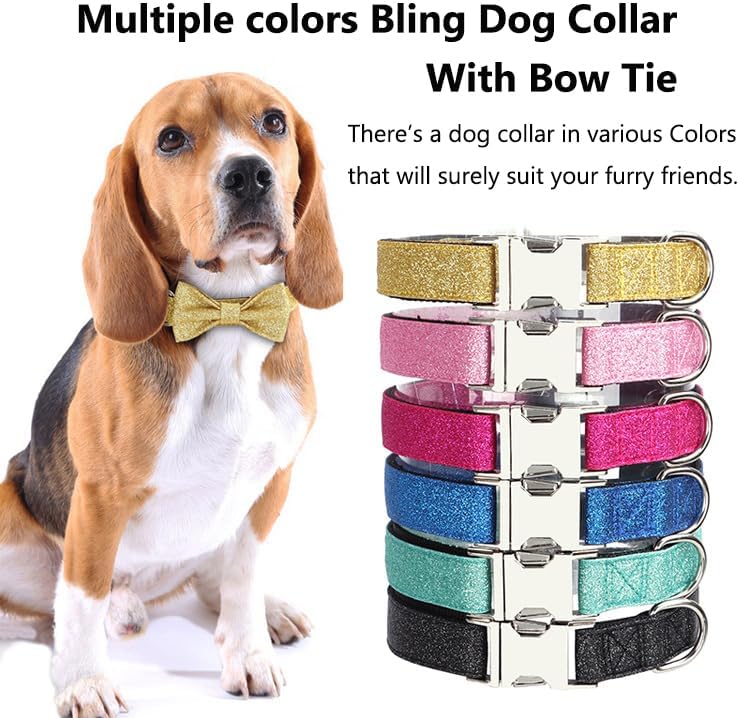 Bling Dog Collar with Removable Bowtie for Dogs Party Wear