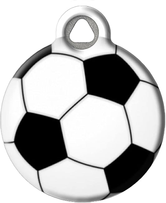 Soccer Ball Sports Themed Pet ID Tag for Dogs and Cats, Silent Dog Tag with Customized Identification Information - Small .875" Diameter