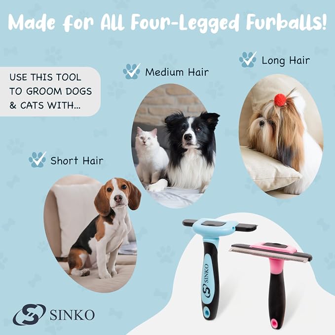 Sinko Deshedding Tool for Dogs & Cats, Pet Grooming Brush, Skin Friendly, Effectively Reduces Shedding by up to 95% for Short Medium Long Pet Hair (Blue)