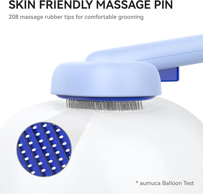 aumuca Skin Friendly Self-Cleaning Slicker Brush for Dogs & Cats, Gentle Pet Grooming Tool for Shedding & Deshedding, Efficient Hair Remover for Long & Short Haired Pets