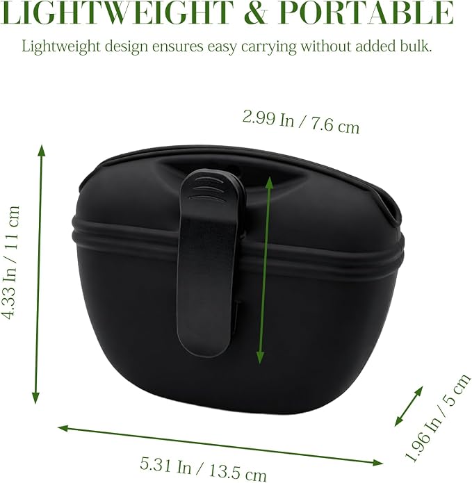 Black Silicone Dog Treat Pouch, Portable Pet Training Snack Bag with Magnetic Closure and Waist Clip for Dog Walking