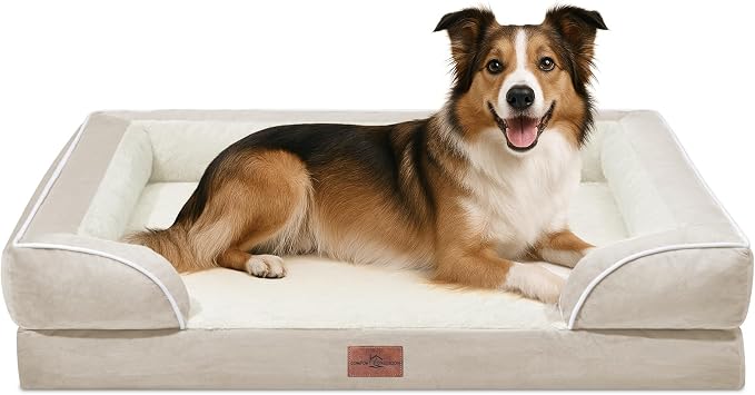 Comfort Expression Orthopedic Dog Beds for Large Sized Dog with Bolster | Waterproof Dog Couch Bed with Washable Cover & Non-Slip Bottom, Supportive Egg Crate Foam Large Pet Bed, 38x25 Inch