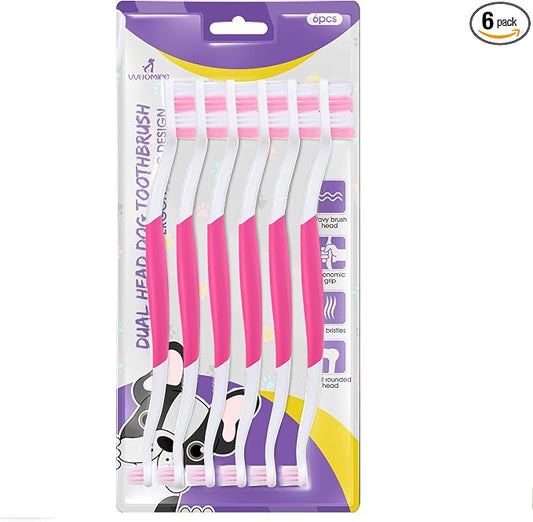 Dog Toothbrush, Dual-Head, for Medium-Large Dogs,Pink | Soft Bristles for Gentle Cleaning, 60° Curved Bristles for Better Coverage, Comfortable for Sensitive Gums