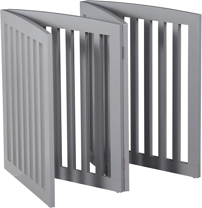 ZENY 24 Inch Pet Dog Gate, Foldable Freestanding Dog Door 4 Panel, White Wooden Z Shape Step Over Pet Fence for Entryway, Stairs, Doorway (Grey)