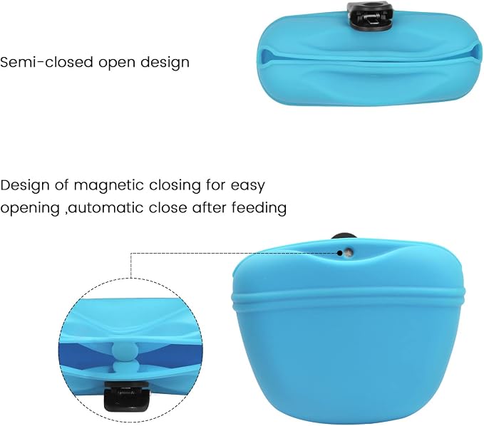 AUDWUD Silicone Dog Treat Pouch with Clicker Magnetic Closure Secure Clip | Upgraded clip keeps your treat pouch secure during training.Magnetic closure allows fast one hand access.Includes dog click
