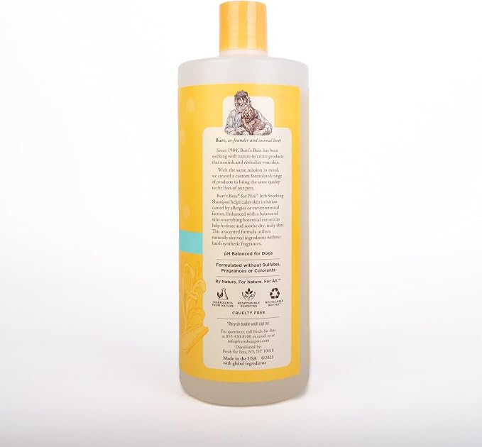 BURT'S BEES FOR PETS Itch Soothing Dog Shampoo, Honeysuckle, 32 Fl Oz | 95 percent natural origin formula, relieves itchy skin, gentle daily cleansing, for all dog breeds