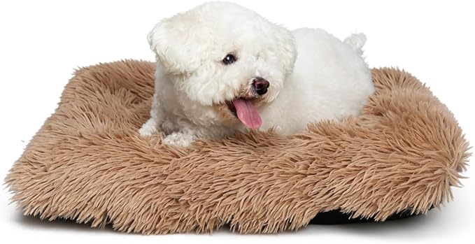 nononfish Dog Crate Bed for Small Dogs Washable Orthopedic Flat for Inside Crate Cages Kennel House Sofa Plush Comfy Sleeping Khaki 24 in