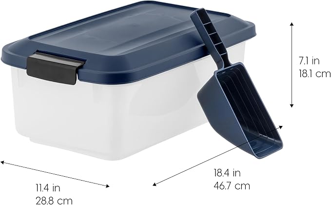 IRIS USA Dog Food Storage Container, 2-Pack, Up to 14 lbs, Navy | Made in the USA, Comes with 2-Cup Sccop, Stacklable, Airtight Seal, BPA-Free, Bird Seed, Cat food, Treats, Keeps Kibble Fresh