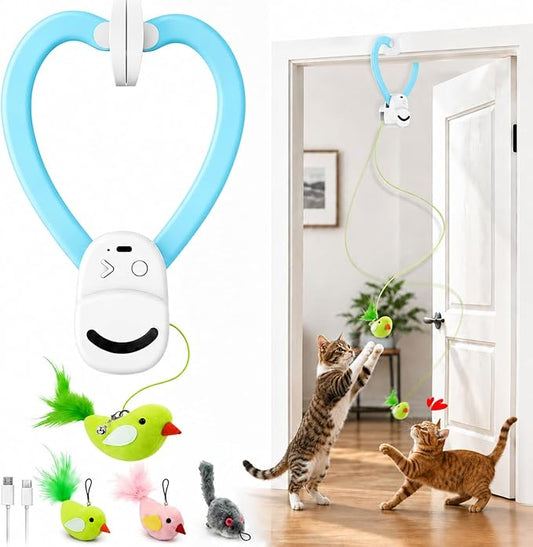 Interactive Cat Toys for Indoor Cats: Automatic Flying Bird Feather Wand Chase Exercise Enrichment Stimulation, USB Rechargeable Durable Safe Hanging Toy for Bored Kittens Adult Multi Cat Households
