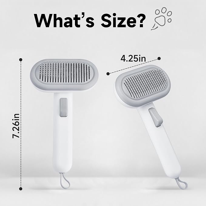 Cat Brush for Shedding for Indoor Cats & Dogs Shedding & Grooming | Self Cleaning Grooming Brush with Release Button, Smooth & Detangling, Grooming Comb for Cats Long & Short Haired Pets, Grey