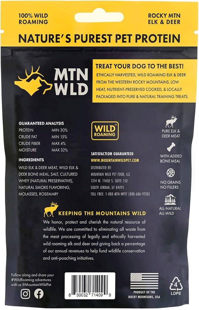 MOUNTAIN WILD Training Treats for Dogs - Wild Elk & Venison - 4oz, 2 Bags | Puppy & Dog Protein Treat, High Value, All Natural, No Fillers, Grain Free, No Artificial Preservatives