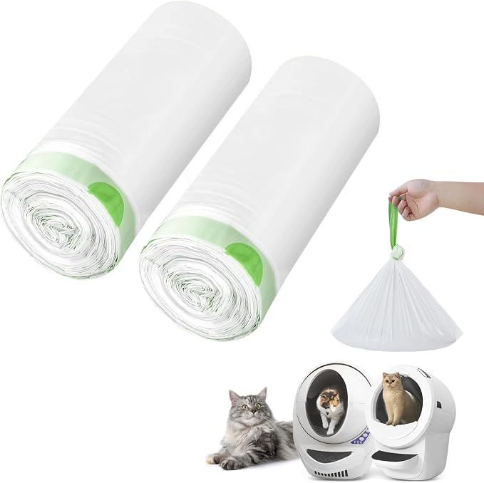 60 Pack Litter Box Robot 3 4 and 5 Waste Bags,1.5 Mils Thick Drawstrings Self Cleaning Cat Litter Box Robot Waste Liner Bags Replacement,Compatible with Automatic Self-Cleaning Robot
