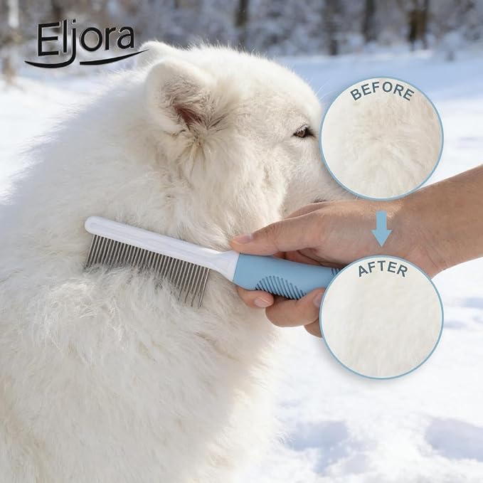 Pet Grooming Glove (Pair) & Dematting Comb Set – Anti-Slip Handle Deshedding Comb+ Gentle Massage Gloves for Dogs & Cats – Removes Loose Hair, Mats & Tangles – Safe, Effective Grooming