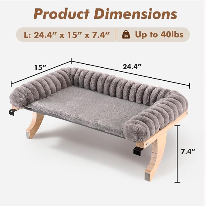 Cloud-Soft Cat Window Sill Perch, Zipper Design Cushion Pet Bed, L | Solid Wood & Sturdy Metal Frame, Machine Washable, Unobstructed Front View, Panoramic and Roomy Cat Hammock for Large Cats