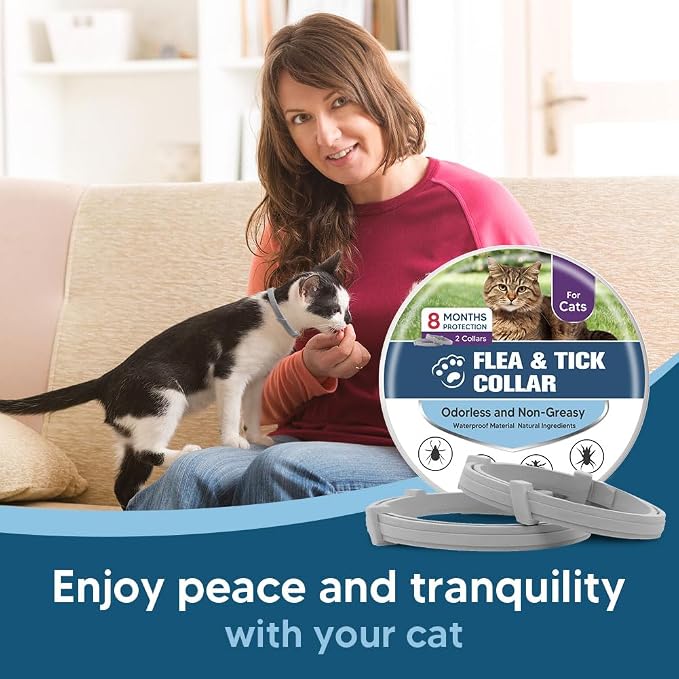 Flea Collar for Cats, Cat Flea Collar, Kitten Flea Collar, Flea and Tick Collars for Cats, Adjustable Cat Tick Collar with 8 Months Protection-2 Packs