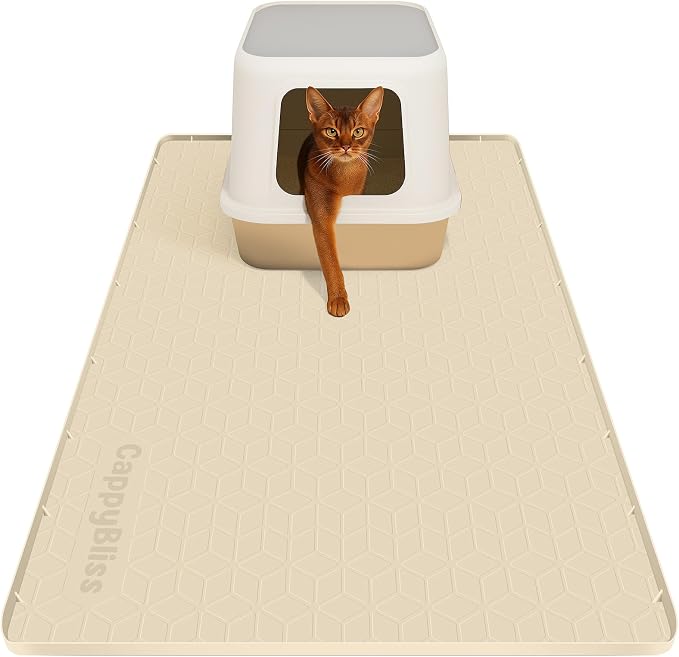 Cat Litter Mat, 34"x22" Waterproof Silicone, Litter Trapping | Large Size, Non-Slip Floor Pad, Easy to Clean, Indoor Cats, for Litter Box, Traps Litter & Dirt, Khaki