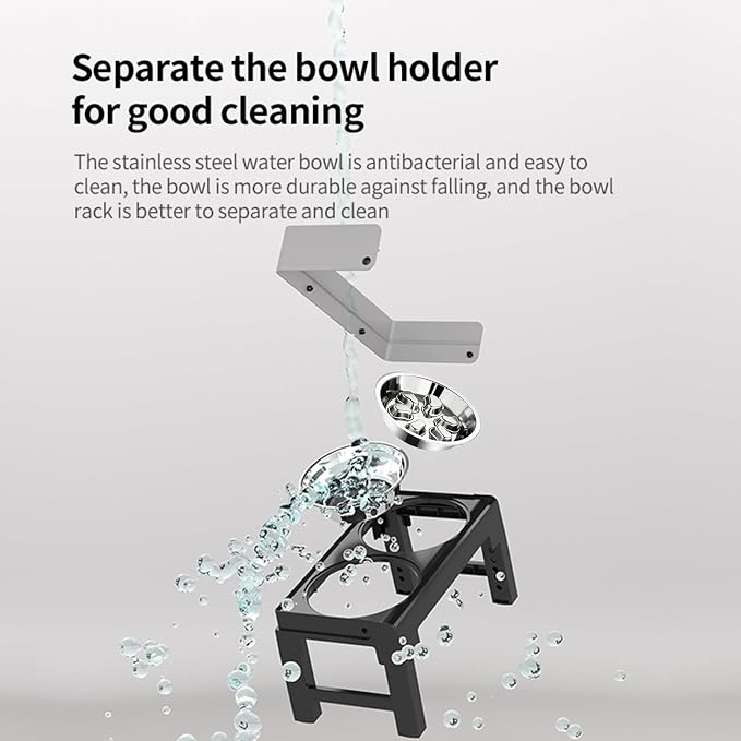 Elevated Dog Bowls with Stainless Steel Slow Feeder Bowl for Medium and Large Dogs, Spill-Proof Tiltable Dog Feeder with 2 Bowls, 6-Height Adjustable Raised Dog Bowl Stand