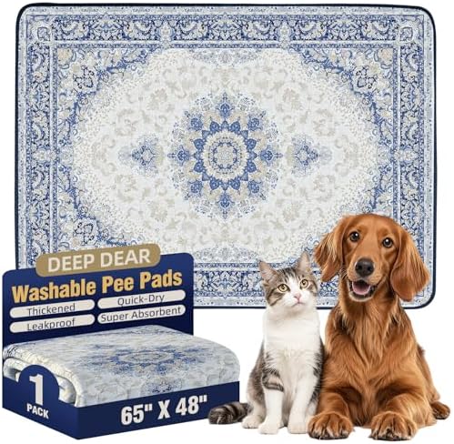 DEEP DEAR Washable Dog Pads 65"x48" 1 Pack, Reusable Dog Pee Pads Extra Large, Super Absorbent Puppy Pads XXL, Waterproof & Leak-Proof Pee Pads for Dogs, Non-Slip Training Pads for Pet Housebreaking