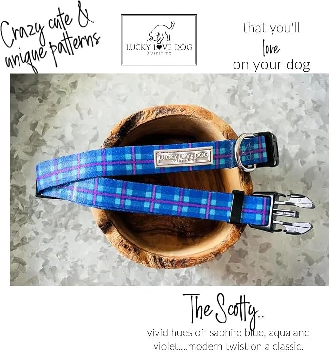 Lucky Love Dog - Adjustable Dog Collar and Leash Set with Easy Click Buckle for Small Dogs, Durable, & Comfortable Collar for Male & Female Dogs, Puppies & Adult Ones - Scotty Combo, XS
