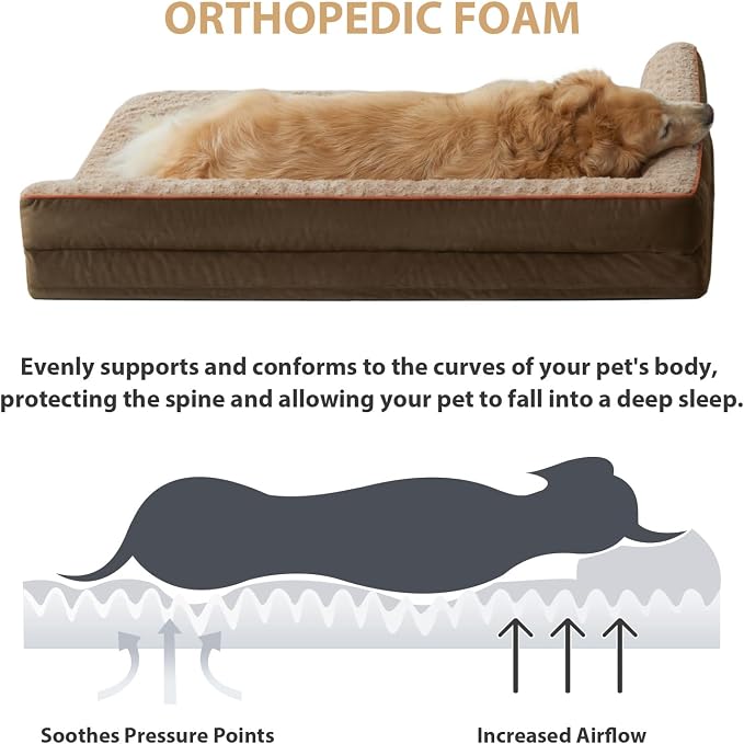 BFPETHOME Orthopedic Washable Dog Bed, Sleeping Couch for Large Senior Dogs | Deluxe Plush Rose Velvet Washable Cover, Egg Crate Foam Support, Waterproof Lining, Non-Slip Bottom, Senior Dogs