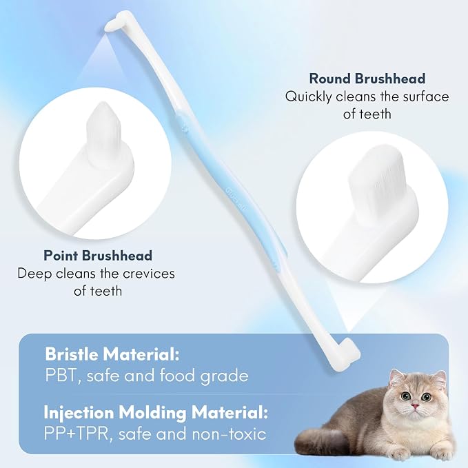 4 Pcs Dual-Sided Cat Toothbrush, Micro Brush Head for Kittens | Pet Dental Care Brush, Pointed Brush Head, Soft Bristles, Gentle on Sensitive Gums, Reduces Plaque, Fits Puppies & Small Dogs