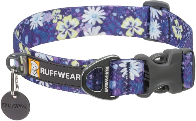 Ruffwear, Front Range Dog Collar, Adjustable Tubelok Webbing, Lightweight, Side Release Buckle, Aluminum V-Ring, Durable for Everyday Use, Wildflower, 11"-14"
