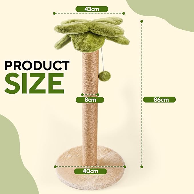 LIFLIX Cat Scratching Post Palm Tree Shape, Sturdy 34 inches Tall Sisal Scratching Post, Cute Cat Scratching Post for Indoor Cats (Upgraded)