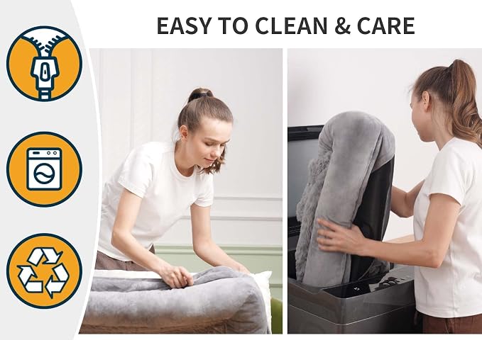 Orthopedic Dog Bed, Pet Sofa with Bolster for Extra Large Dogs | Egg Crate Foam, Removable Washable Cover, Waterproof Lining, Non-Slip Bottom, L-Shape, Cozy Plush, 42 x 30 Inch, Grey