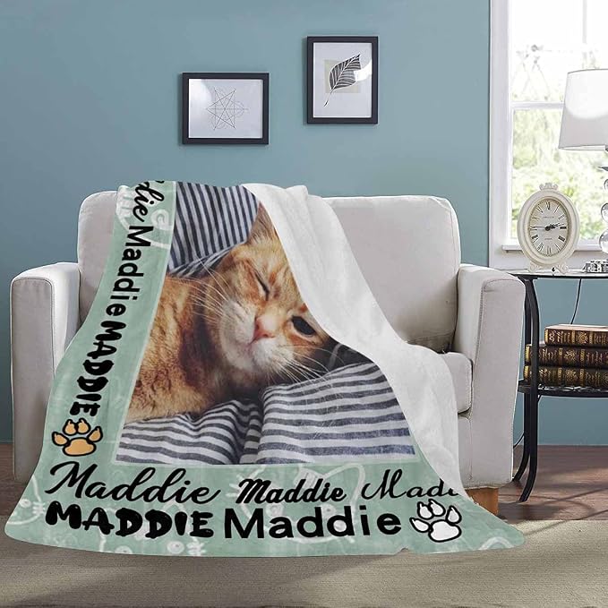 Custom Photo Blanket Best Memorial for Your Pets - Personalized Cozy Fleece Throws Blanket with Picture Upload for Dogs Cats Family Friends