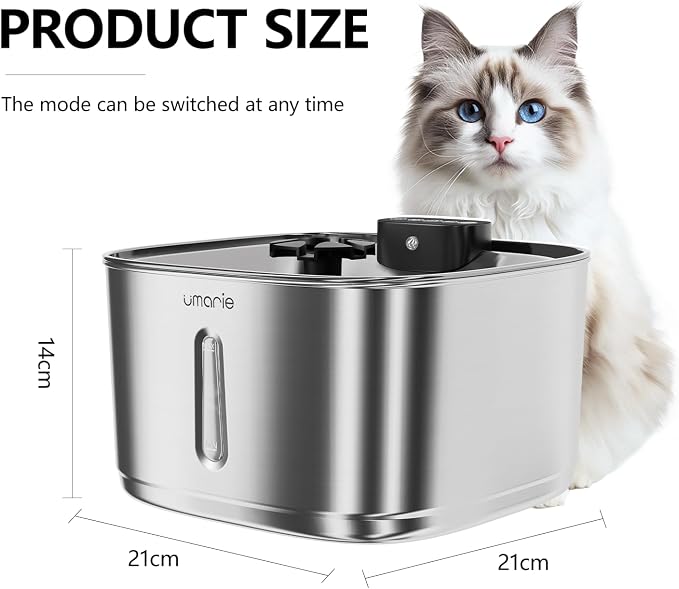 Automatic Cat Water Fountain, Wireless Pet Water Fountain Stainless Steel, Ultra Quiet Pump, Motion Sensor, Easy to Clean, USB Rechargeable, 3.2L/108oz for Multiple Cats & Small Dogs